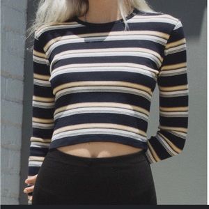 Brandy Melville long sleeve striped top. Navy, white & yellow. EUC.